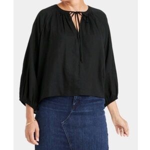 A New Day Raglan Long Sleeve Front Tie Top, Black, Size Large